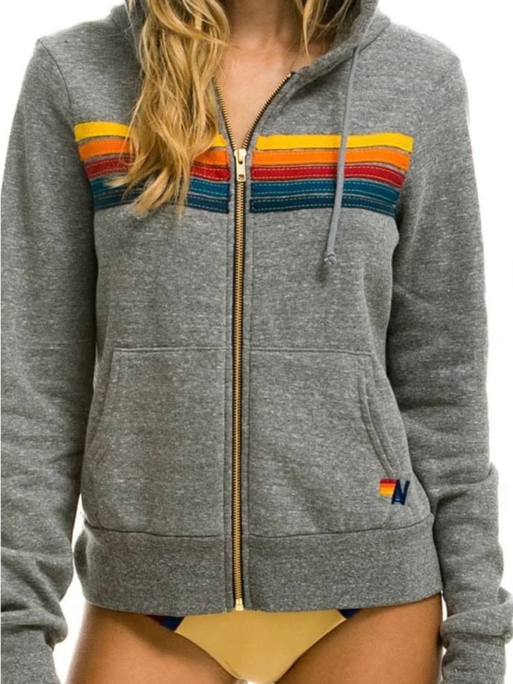 Aviator Nation 5 Stripe Rainbow Full Zip Hoodie Sweatshirt NWT MSRP $189